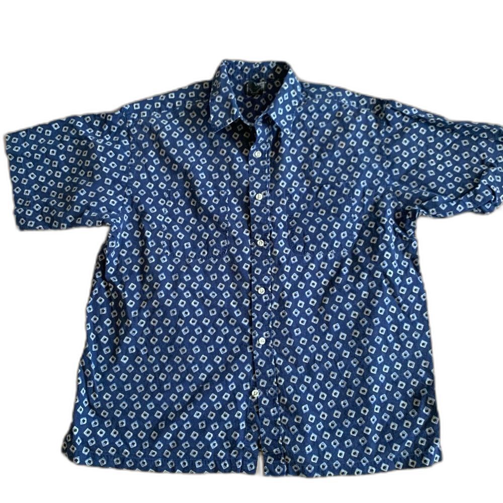 Knightsbridge Blue abstract button up Cotton Short sleeve shirt size XL
